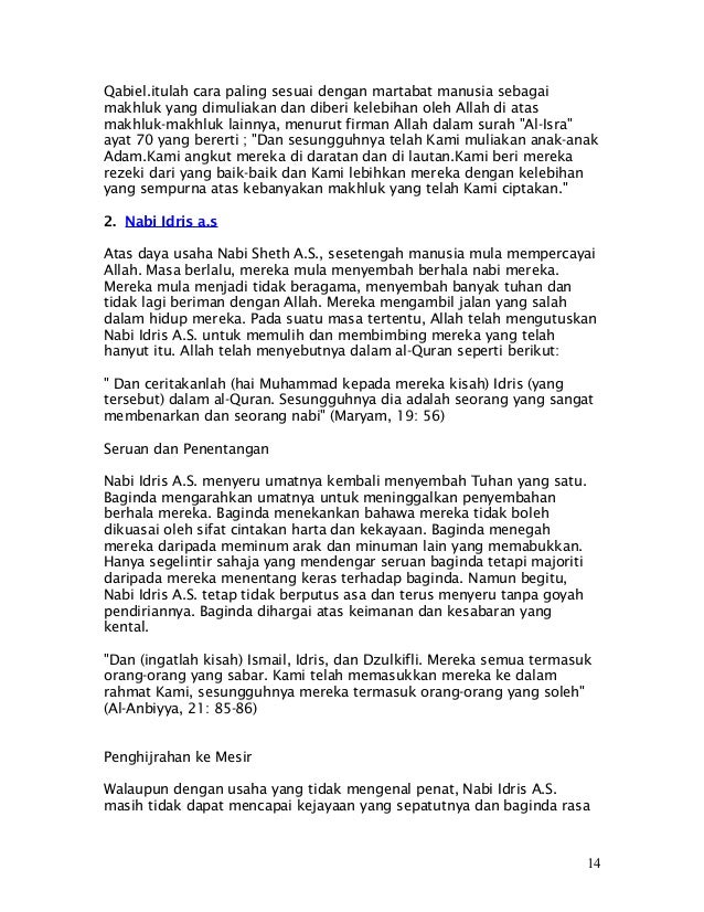 Sejarah 25 Nabi Di Islam