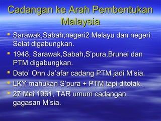 tuisyen geliga
Cadangan ke Arah PembentukanCadangan ke Arah Pembentukan
MalaysiaMalaysia
 Ramai sejarawan negara berpenda...
