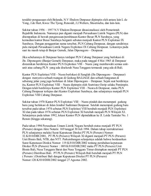  Sejarah  dan Profil PT PLN  Persero Distribusi Bali