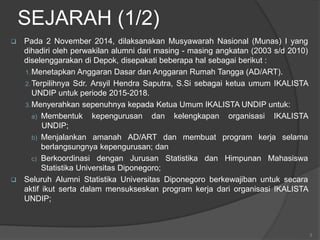SEJARAH (1/2)
 Pada 2 November 2014, dilaksanakan Musyawarah Nasional (Munas) I yang
dihadiri oleh perwakilan alumni dari...