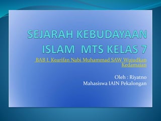 BAB I. Kearifan Nabi Muhammad SAW Wujudkan
Kedamaian
Oleh : Riyatno
Mahasiswa IAIN Pekalongan
 