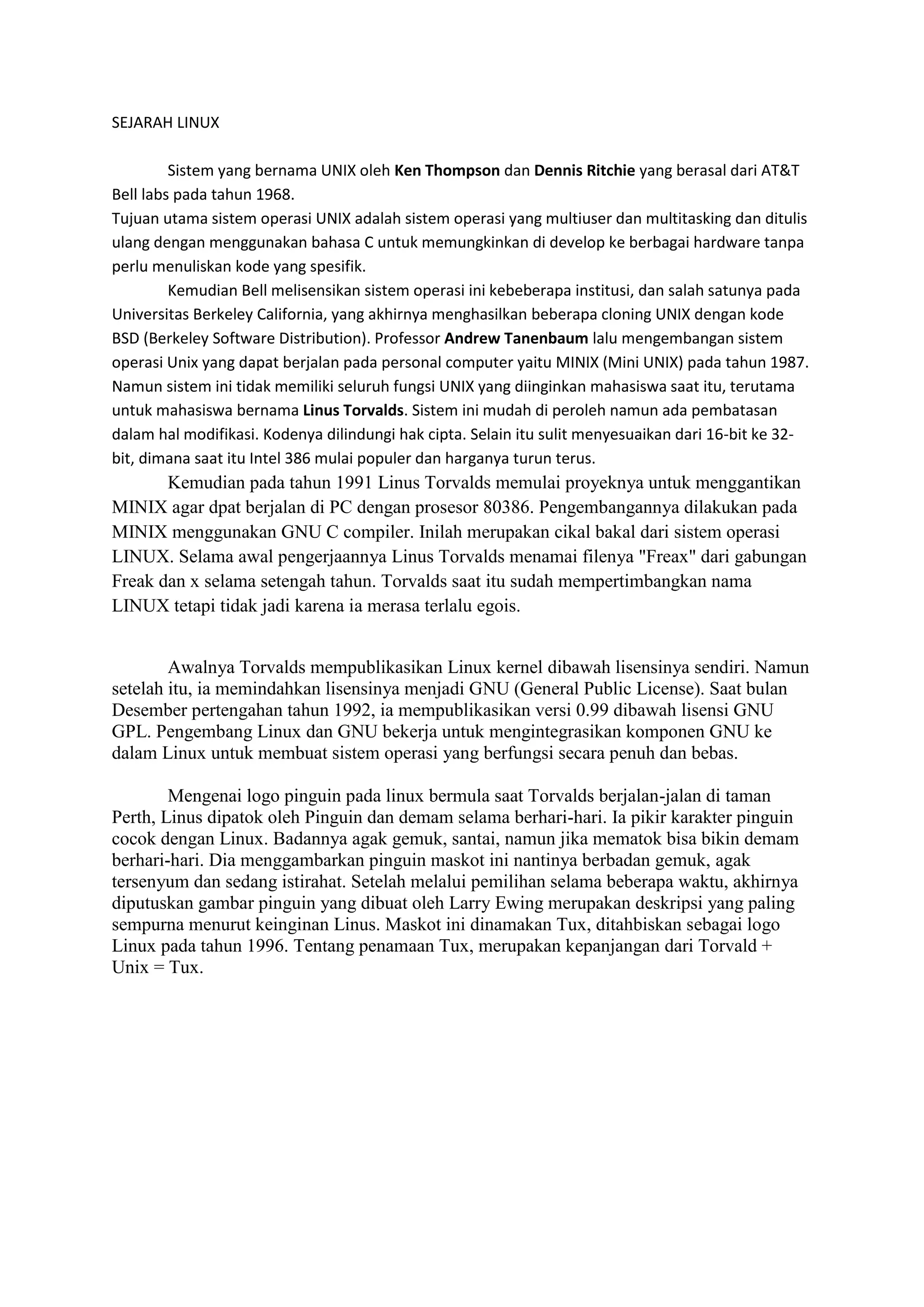 Sejarah linux dan perintah internal eksternal | DOCX