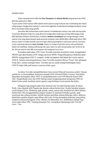 Sejarah linux dan perintah internal eksternal | DOCX