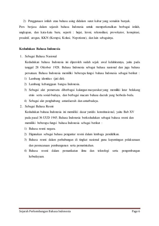 Sejarah Perkembangan Bahasa Indonesia
