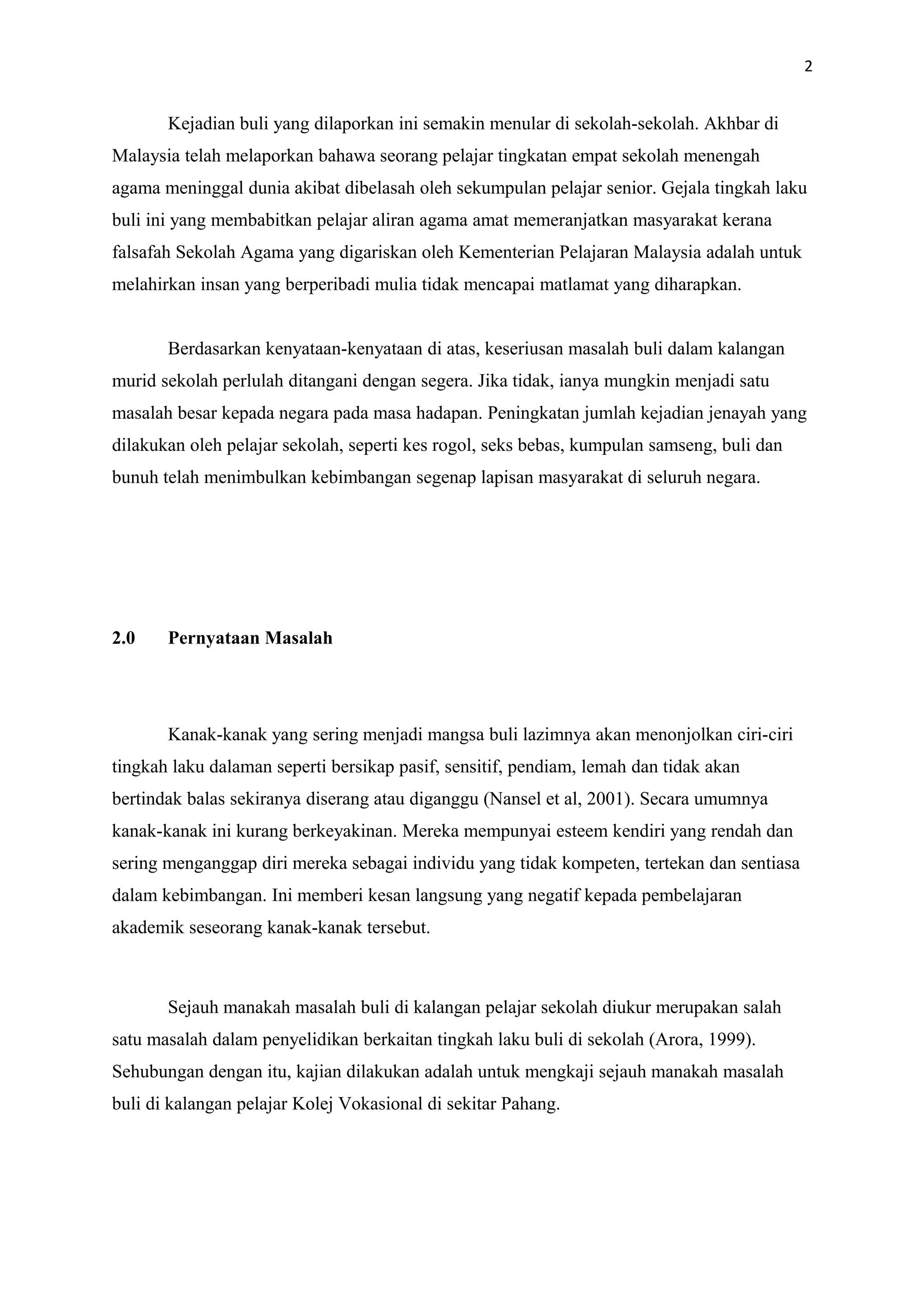 Sejauhmanakah masalah buli di kalangan pelajar kolej vokasional di ...