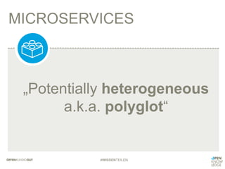 MICROSERVICES
#WISSENTEILEN
„Potentially heterogeneous
a.k.a. polyglot“
 