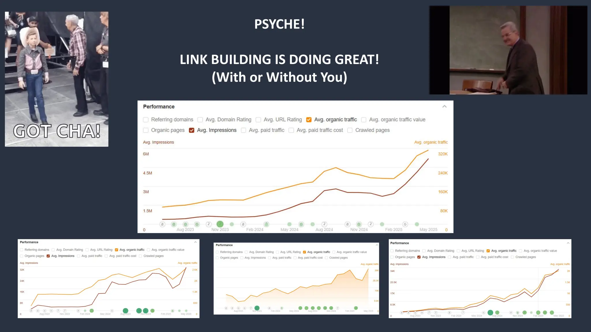 PSYCHE!
LINK BUILDING IS DOING GREAT!
(With or Without You)
 