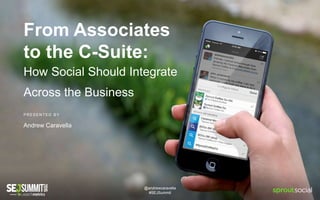 @andrewcaravella
#SEJSummit
From Associates
to the C-Suite:
How Social Should Integrate
Across the Business
PR ESEN TED BY
Andrew Caravella
 