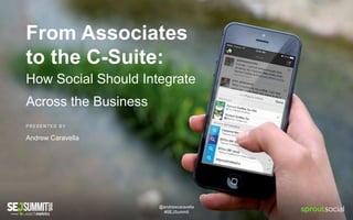 @andrewcaravella
#SEJSummit
From Associates
to the C-Suite:
How Social Should Integrate
Across the Business
PR ESEN TED BY...