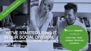 Sebastian Wenzel, Webanalyticsbook
Free 30-Day Trial
Instant data. Tweak
strategies. Benchmark
competitors.
 