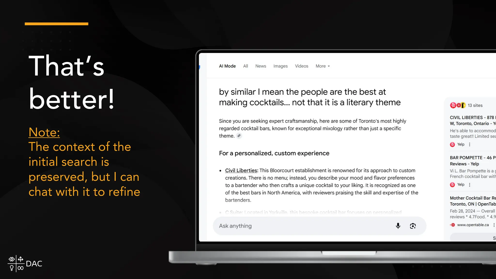 That’s
better!
Note:
The context of the
initial search is
preserved, but I can
chat with it to refine
 