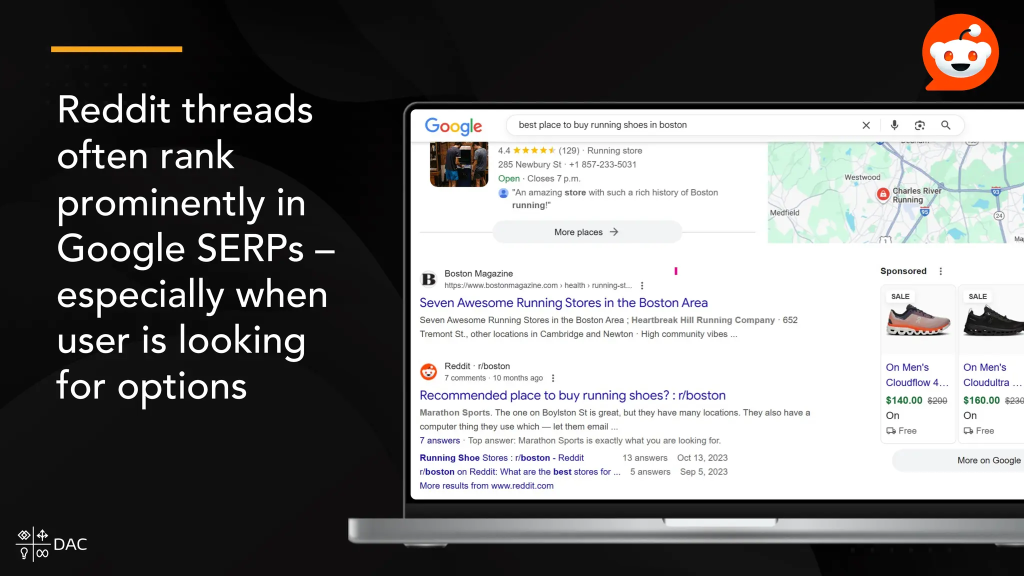 Reddit threads
often rank
prominently in
Google SERPs –
especially when
user is looking
for options
 