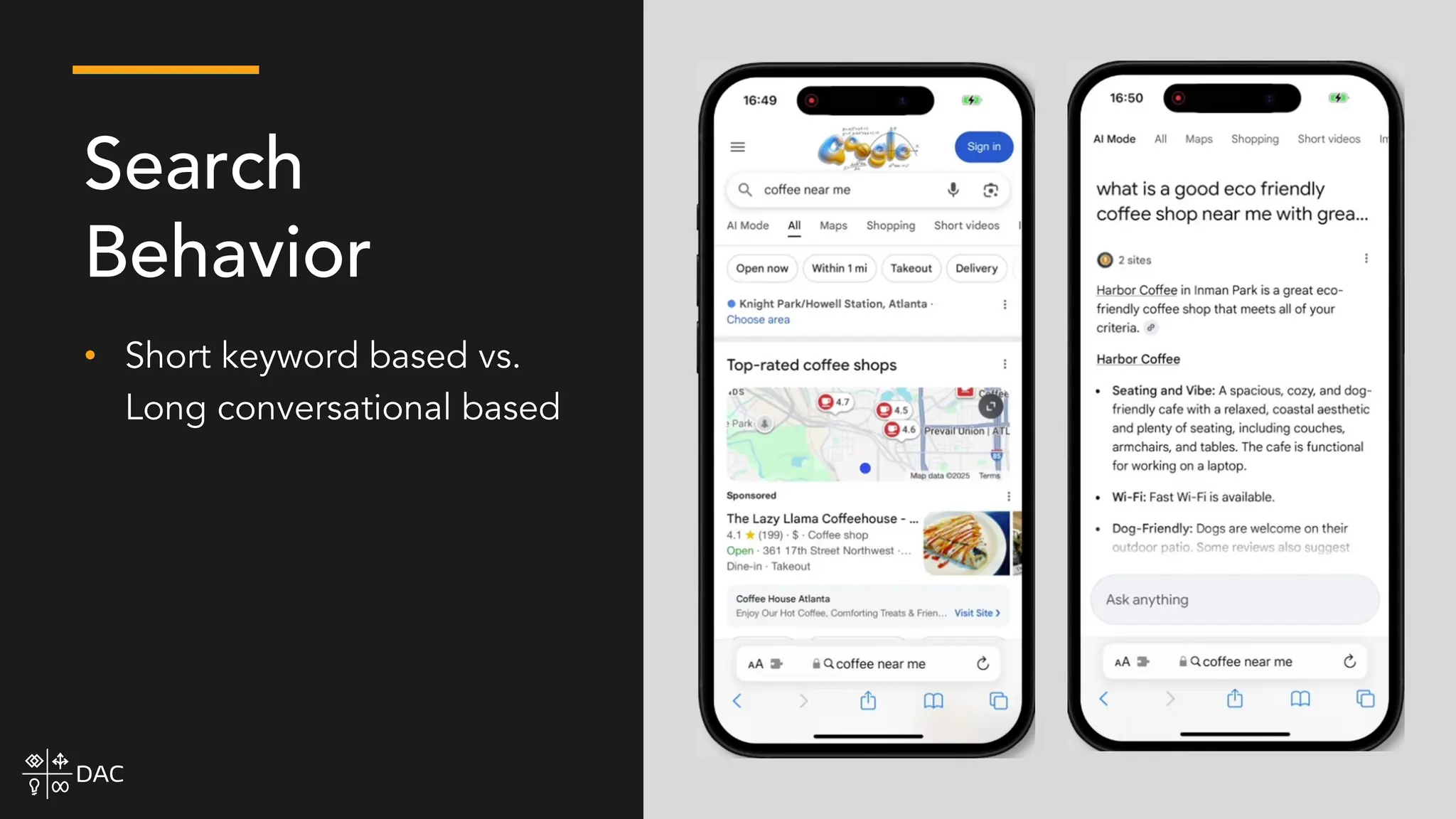 • Short keyword based vs.
Long conversational based
Search
Behavior
 