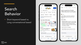 • Short keyword based vs.
Long conversational based
Search
Behavior
 