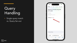 • Single query match
vs. Query fan-out
Query
Handling
 
