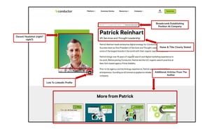 Link To LinkedIn Proﬁle
Breadcrumb Establishing
Position At Company
Name & Title Clearly Stated
Additional Articles From The
Author
Decent Headshot (right?
right?)
 