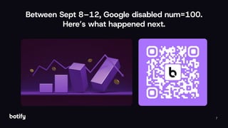 7
Between Sept 8–12, Google disabled num=100.
Here’s what happened next.
 