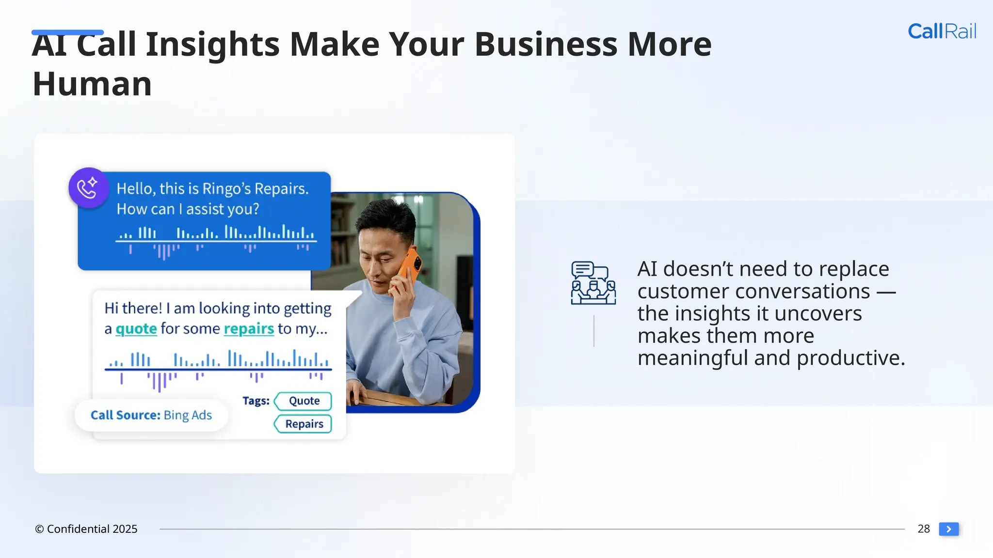 28
© Confidential 2025
AI Call Insights Make Your Business More
Human
AI doesn’t need to replace
customer conversations —
the insights it uncovers
makes them more
meaningful and productive.
 
