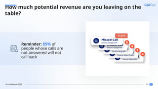 32
© Confidential 2025
How much potential revenue are you leaving on the
table?
Reminder: 85% of
people whose calls are
not answered will not
call back
 