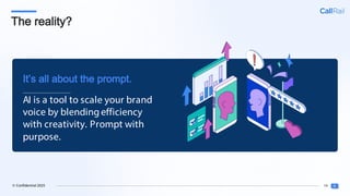 14
© Confidential 2025
The reality?
AI is a tool to scale your brand
voice by blending efficiency
with creativity. Prompt with
purpose.
It’s all about the prompt.
 