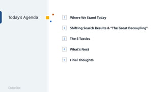Today’s Agenda Where We Stand Today
1
Shifting Search Results & “The Great Decoupling”
2
The 5 Tactics
3
What’s Next
4
Final Thoughts
5
 