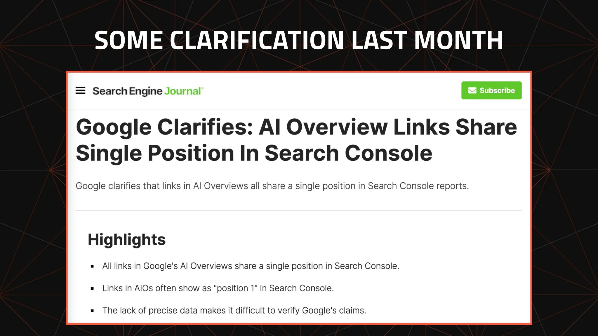 SOME CLARIFICATION LAST MONTH
 