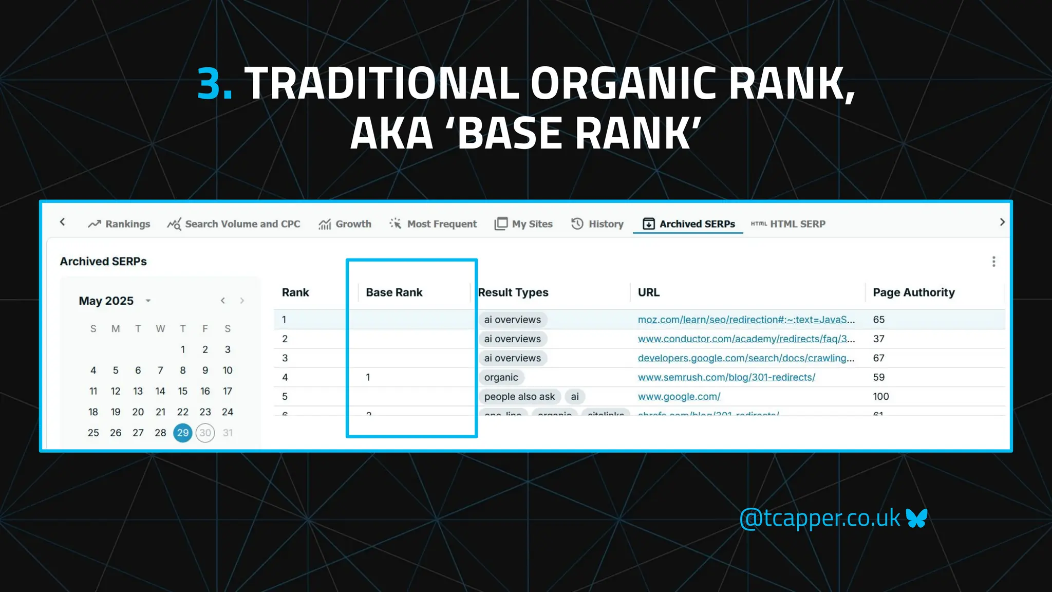 @tcapper.co.uk
3. TRADITIONAL ORGANIC RANK,
AKA ‘BASE RANK’
 