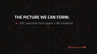 @tcapper.co.uk
THE PICTURE WE CAN FORM:
● GSC: Low clicks from organic + AIO combined
 