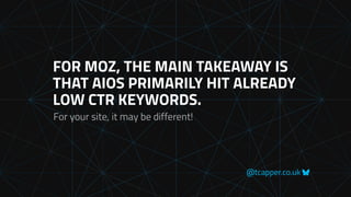 @tcapper.co.uk
FOR MOZ, THE MAIN TAKEAWAY IS
THAT AIOS PRIMARILY HIT ALREADY
LOW CTR KEYWORDS.
For your site, it may be different!
 