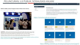 PELUNCURAN, UJI PUBLIK, SOSIALISASI ANJANI
https://risbang.ristekdikti.go.id/category/pengumuman/page/5/
https://tangselmedia.com/rama-dan-anjani-jawaban-peningkatan-kualitas-publikasi-
ilmiah-indonesia.html (JCC, 12 September 2019)
https://rameliaz.github.io/anjani/
 