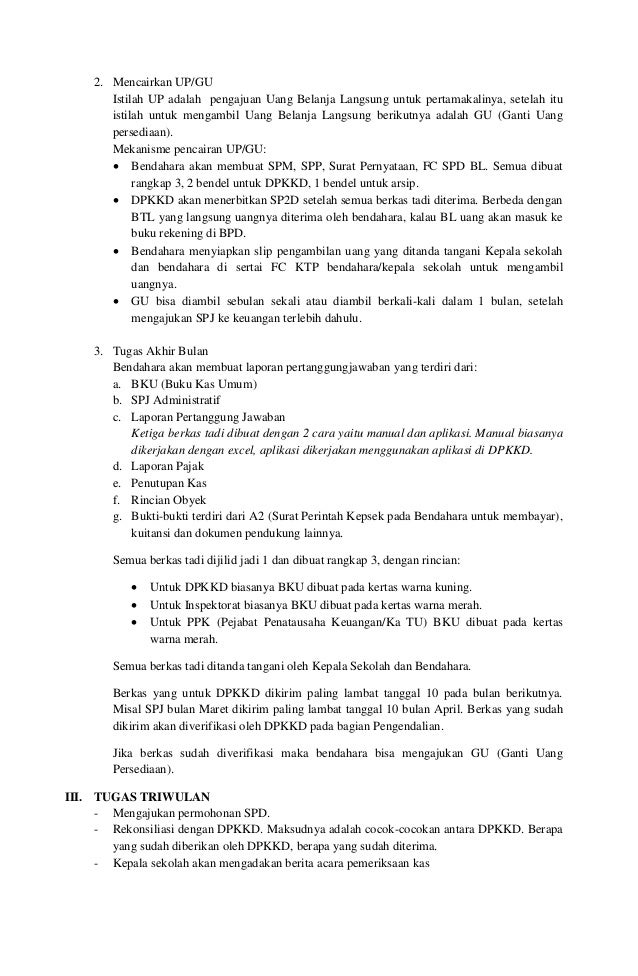 Uraian Tugas Bendahara Pengeluaran - Soal Sekolah