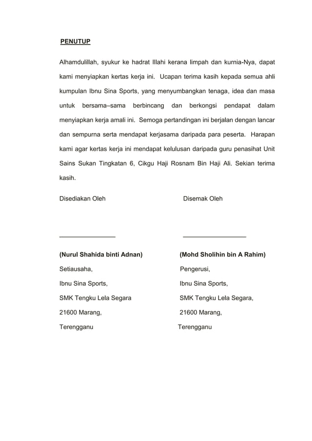 contoh kertas kerja sains sukan
