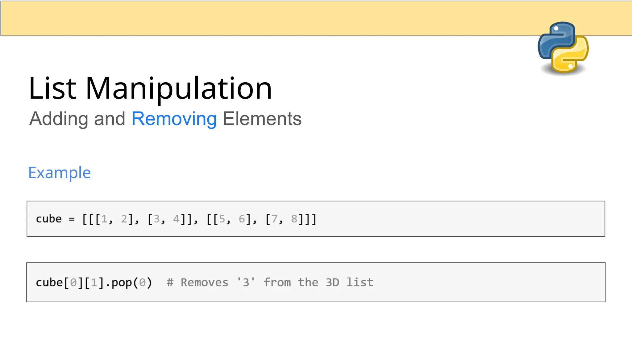 List Manipulation Adding and Removing Elements Example 