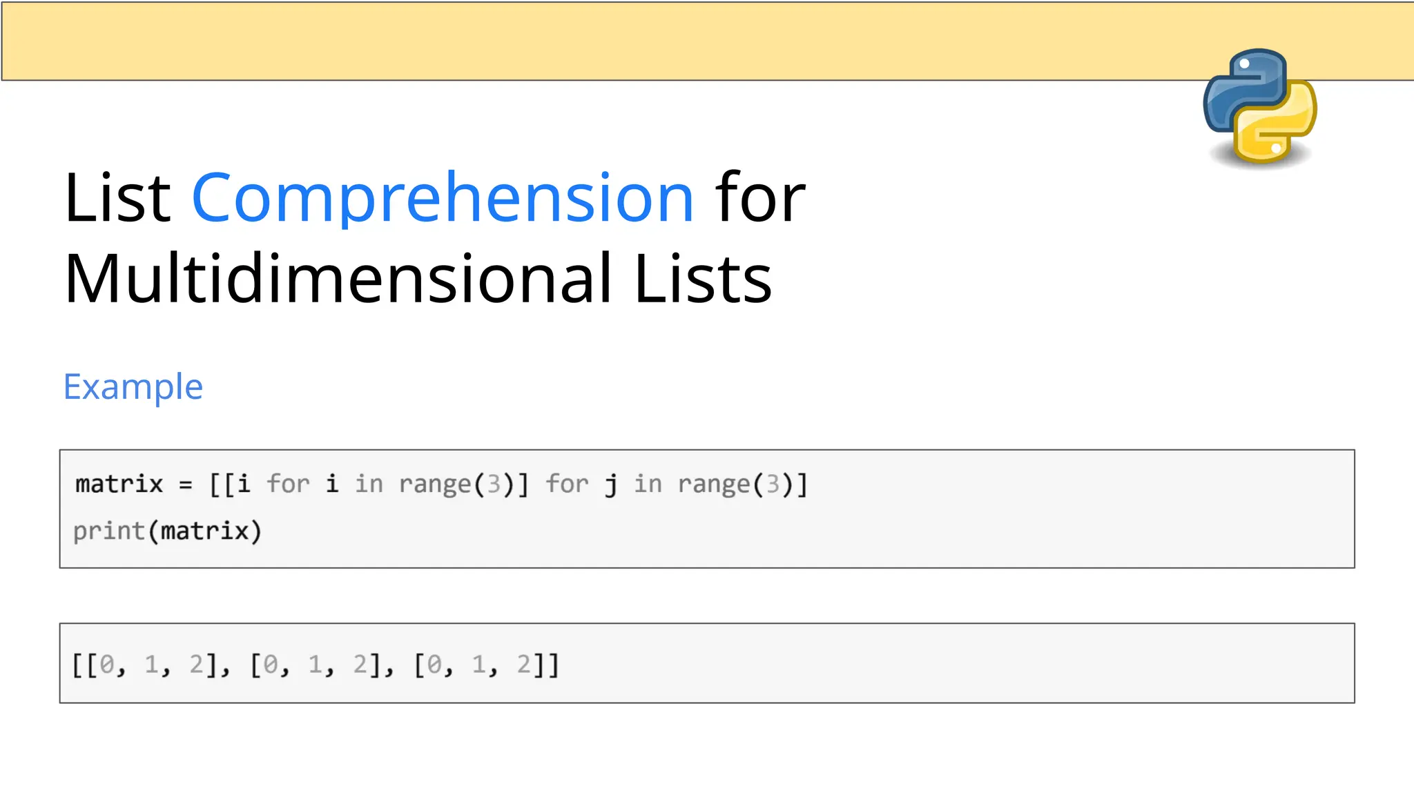 List Comprehension for Multidimensional Lists Example 
