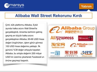 Alibaba Wall Street Rekorunu Kırdı 
Çinli, b2b platformu Alibaba, Eylül 
ayında halka arzını Wall Street’te 
gerçekleştird...