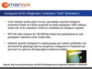 Instagram’da En Beğenilen Videoların %40′ı Markaların
• Viral videoları analiz eden Unruly, yayınladığı raporda Instagram
...