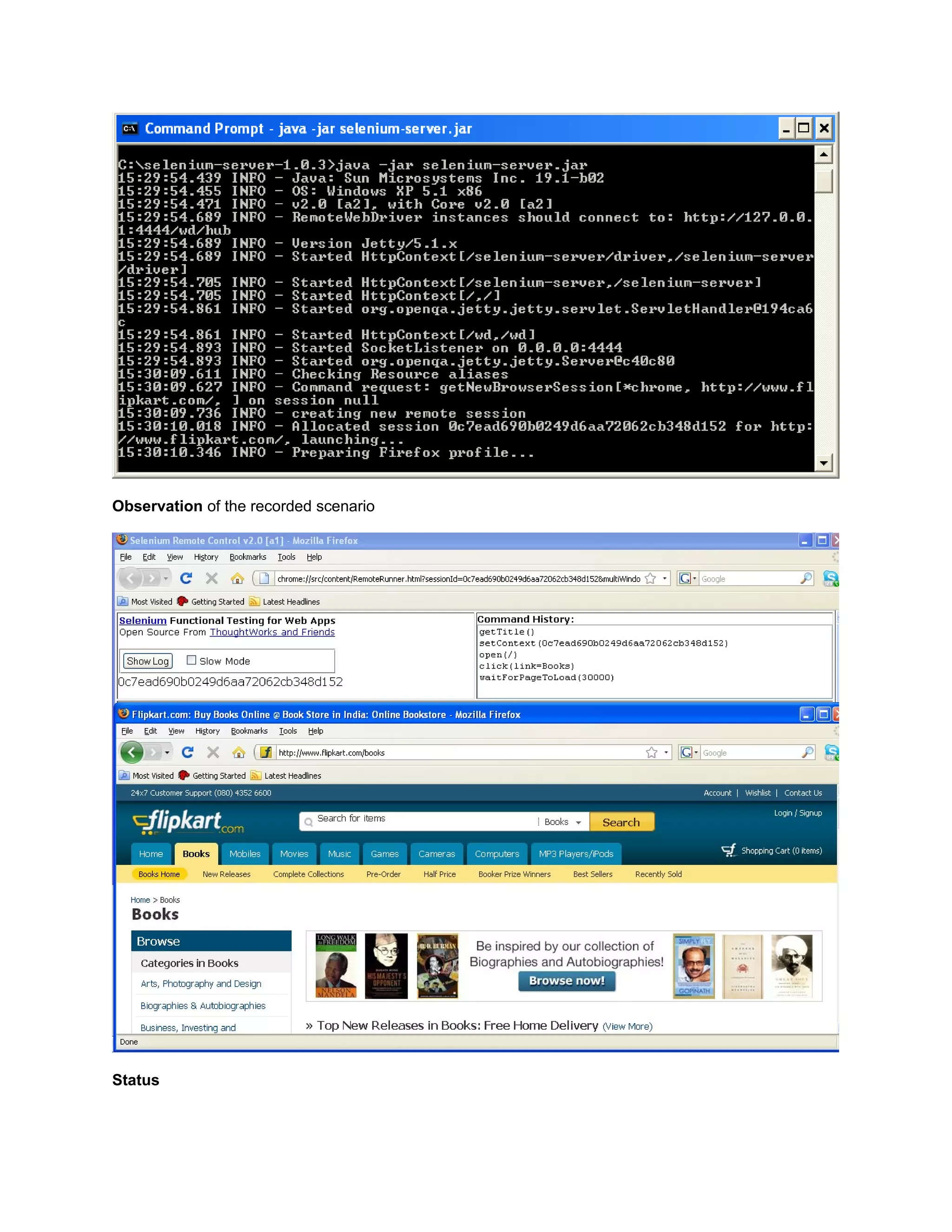 Observation of the recorded scenario




Status
 