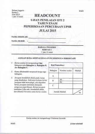 Selangor UPSR Trial English Paper 2 2015