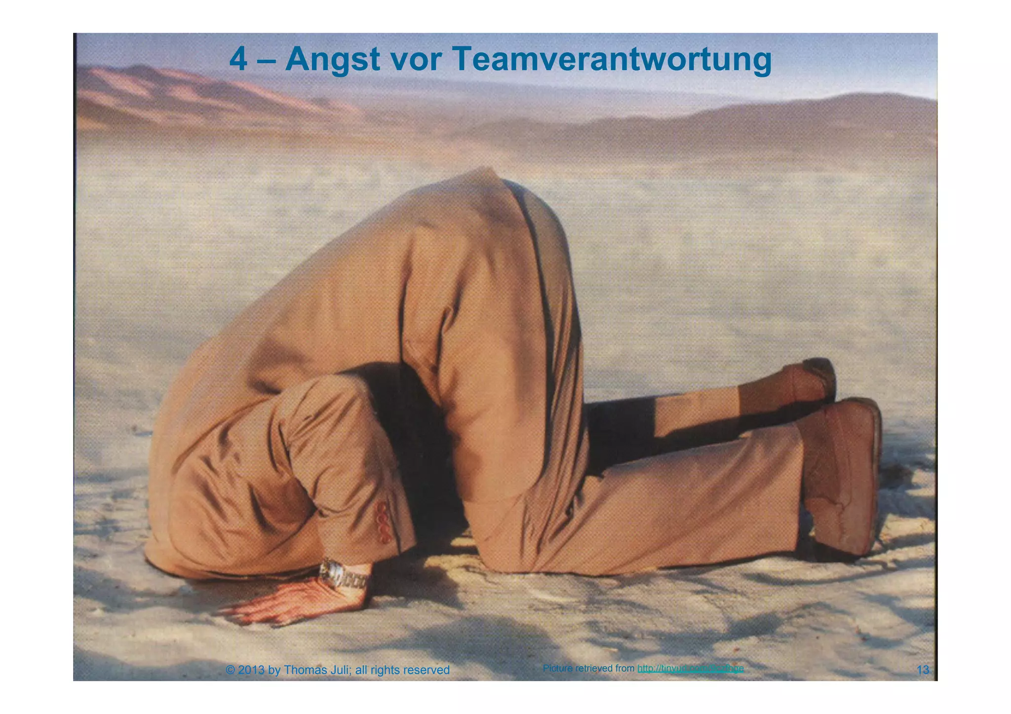 4 – Angst vor Teamverantwortung
13© 2013 by Thomas Juli; all rights reserved Picture retrieved from http://tinyurl.com/9czfhge
 