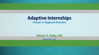 Virtual or Regional Domains
Adaptive Internships
Allison P. Selby, MS
Asheville, NC
 
