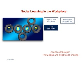 (c) C4LPT, 2016
Social Learning in the Workplace
social 
work teams
communities  
of practice
professional
social learning
social collaboration
knowledge and experience sharing
 