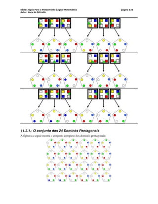 Série: Jogos Para o Pensamento Lógico-Matemático
Autor: Aury de Sá Leite
página 135
11.3.1.- O conjunto dos 24 Dominós Pentagonais
A fighura a seguir mostra o conjunto completo dos dominós pentagonais:
 