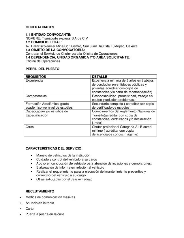 Selección del personal (Chofer)