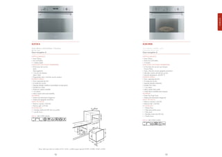HORNOS
SC372X-8                                                                                                                SC381XPZ8

Horno eléctrico, termoventilado, 9 funciones,                                                                           Horno eléctrico, ventilado, pizza,
60 Cm, inox                                                                                                             6 funciones, 60 cm, inox,
Clase energética A                                                                                                      Clase energética A

ESTÉTica/maNdOS                                                                                                         ESTÉTica/maNdOS
. Línea clásica                                                                                                         . Línea clásica
. inox anti-huellas                                                                                                     . acero inox anti-huellas
. 1 display digital                                                                                                     . 3 mandos
fUNciONES/OpciONES/TEmpERaTURa                                                                                          fUNciONES/OpciONES/TEmpERaTURa
. 8 funciones de cocción:                                                                                               . 6 funciones de cocción que incluyen:
  Turbo                                                                                                                   función pizza
  descongelación                                                                                                        . Timer y final de cocción apagado automático
. 1 función de limpieza:                                                                                                . indicador acústico de final de cocción
  Vapor clean                                                                                                           . intervalo temperatura: 50-250 °c
. programador timer y final de cocción acústico                                                                         iNTERiOR HORNO
iNTERiOR HORNO                                                                                                          . gran capacidad de 60 l
. gran capacidad de 60 l                                                                                                . 4 niveles de cocción
. 4 niveles de cocción                                                                                                  . Soportes laterales embutidos
. Soportes laterales metálicos (posibilidad montaje guías)                                                              . Esmalte Ever clean
. Esmalte Ever clean                                                                                                    . 1 Luz interior
. protección superior extraíble                                                                                         . interior puerta Todo cristal
. 1 luz interior                                                                                                        . cristal interior extraíble para limpieza
. interior puerta todo-cristal extraíble                                                                                SEgURidad
SEgURidad                                                                                                               . puerta fría/fresh Touch
. Sistema de enfriamiento tangencial                                                                                    . Sistema de enfriamiento tangencial
. Sistema de apagado automático                                                                                         daTOS TÉcNicOS
daTOS TÉcNicOS                                                                                                          . potencia nominal: 2,20 kW
. potencia nominal: 3,00 kW                                                                                             . potencia grill: 2,50 kW
. potencia grill: 2,70 kW                                                                                               EN dOTaciÓN
EN dOTaciÓN                                                                                                             . 1 piedra pizza
. 1 bandeja tradicional (20 mm) con parrilla                                                                            . 1 Tapa para piedra pizza
. 1 parrilla horno                                                                                                      . 1 pala pizza
                                                                                                                        . 1 Bandeja tradicional (20 mm)
EaN13: 8017709134556                                                                                                    . 1 parrilla horno


                                                                                                                        EaN13: 8017709131876




           dibujo valido para todos los modelos Sc372, Sc381 y modelos pagina siguiente Scp495, Scp480, Sc485 y Sc465



                                    12                                                                                                                       13
 