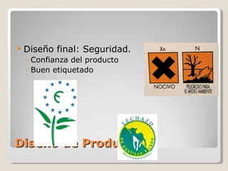 Diseño de Producto Diseño final: Seguridad. Confianza del producto Buen etiquetado 