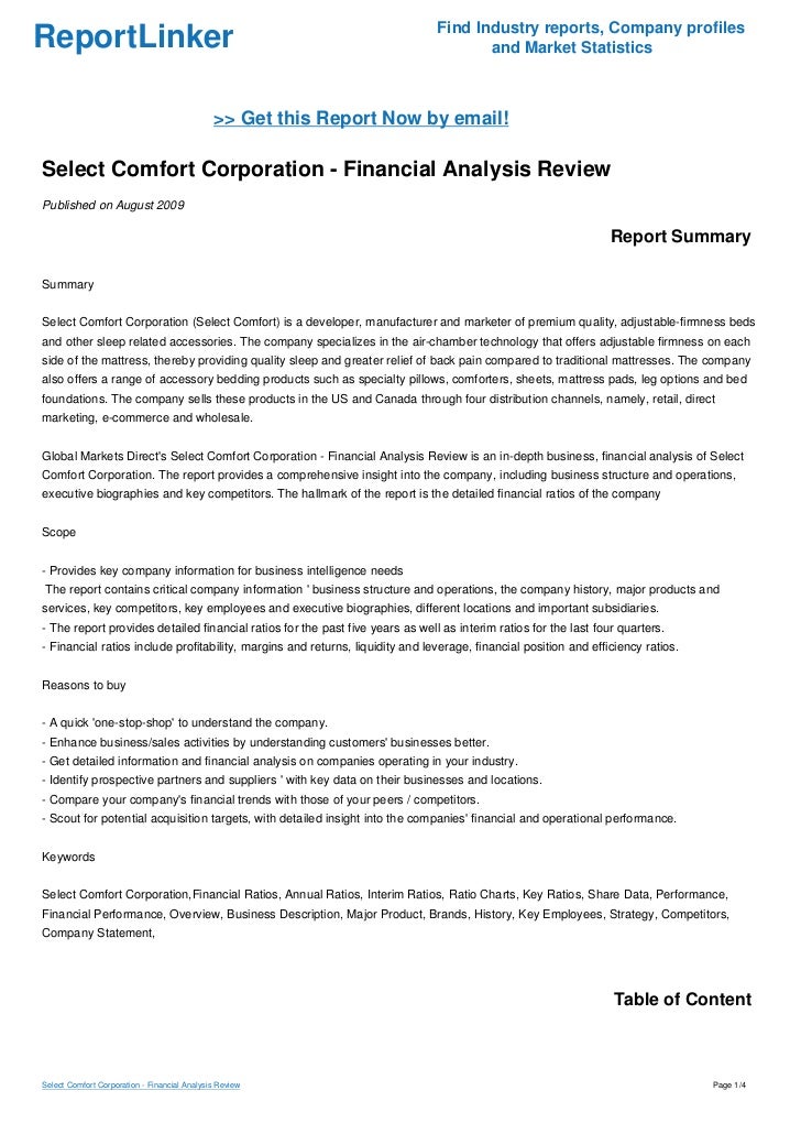 Select Comfort Corporation Financial Analysis Review