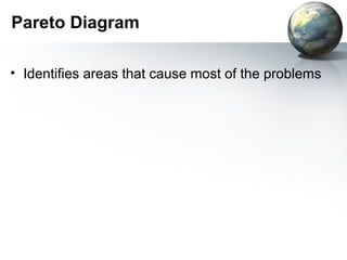 Pareto Diagram

• Identifies areas that cause most of the problems
 