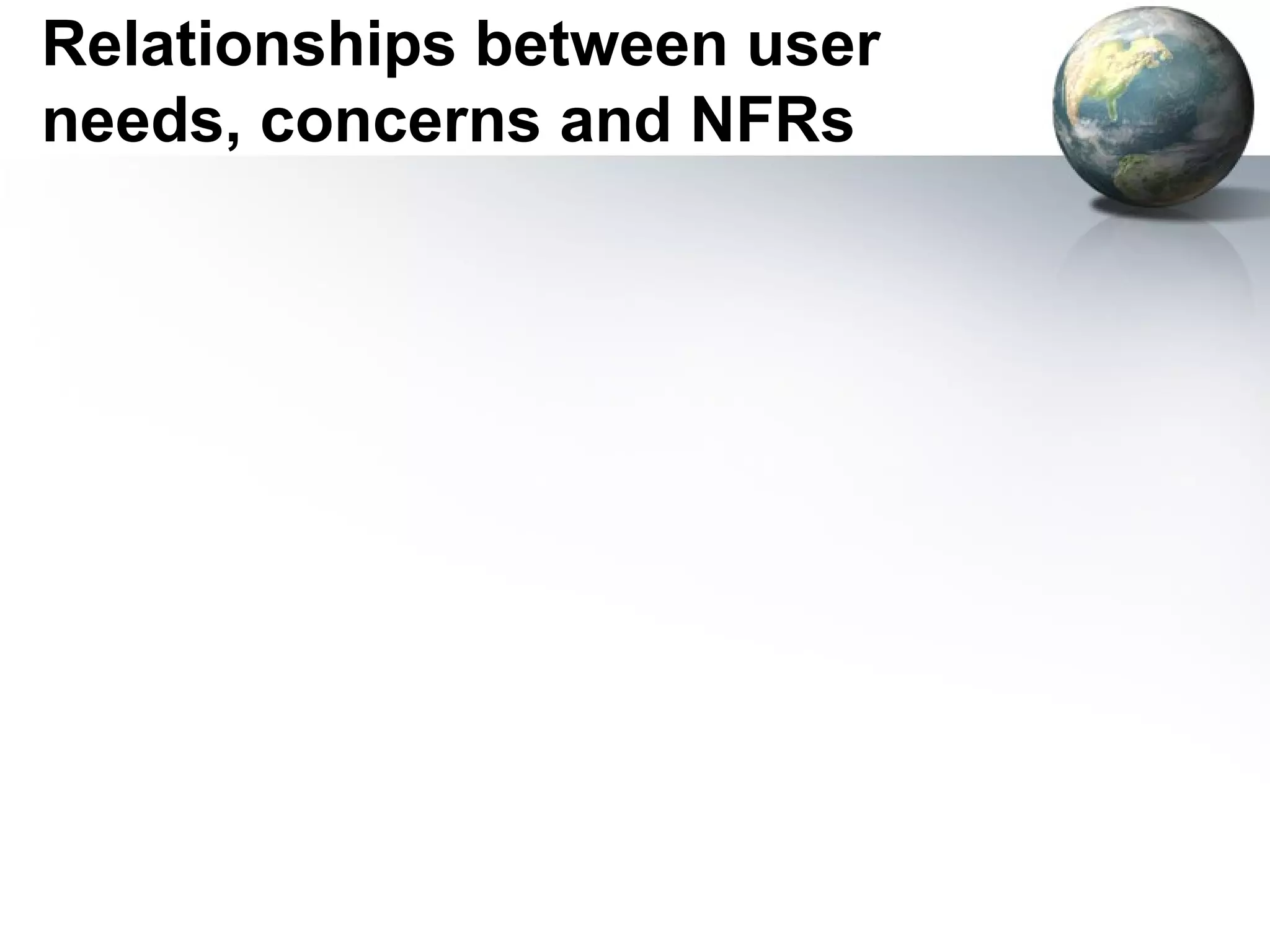 Relationships between user
needs, concerns and NFRs
 
