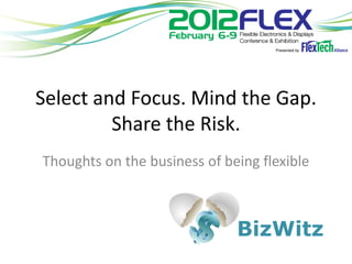 BizWitz
Select and Focus. Mind the Gap.
Share the Risk.
Thoughts on the business of being flexible
 