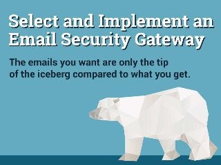 Email security needs the respect it deserves:
• Total IT security spend is estimated to be around 30 billion by 2017, with content security, which includes email security, representing only 8% of that spend.
• Content Security is projected to have the smallest annual growth at 6.7%. In comparison Network Security is projected at 7.7% annual growth.
Email security is a critical component of your security
• Email is a core component of business processes
• Although it may not be high on security topical issues today it must be secured
• Compliance issues such as HIPPA and PCI mandates make email security a necessity for many
• Increase of targeted attacks and data breaches put more pressure on all organizations
From here down in this cell should be under the water:
The adversaries using these email based attacks vary in motivation, techniques used and impact to your organization (each group could get a visual with a similar colour and graphic theme among the groups.)
- Hackers – Adversaries breaking into networks for self-fulfillment, bragging rights or some financial gain.
- Nation states – Cyber espionage, sabotage and general cyber warfare are common among nation states as a natural evolution of covert warfare and intelligence gathering.
- Criminal Groups – Generally driven by financial gain. Online fraud and identity theft are carried out using a multitude of spam, phishing and malware attacks.
- Hacktivist Groups – Activism in a digital setting. (Anonymous)
- Bot Net Operators - Hackers, but with a different purpose. They want to compromise a system and take control to carry out other hacking activities.
- Insiders - A disgruntled member of an organization is a constant problem nowadays.
Spam
- Spam and bulk style emails make up the largest volume of emails and are the greatest potential harm to productivity
- Spam is no longer about selling but stealing. It lures people into disclosing personal information or company information. Spam is used to spread bots in order to capture user information and send
back to command and control server.
Phishing
- Phishing is the act of attempting to acquire information such as user names, passwords, or any other sensitive or valuable information by disguising as a trustworthy email address.
- Hackers are trending towards the use of social media content based phishing.
- 15.2% of spam was social media, short of email claiming to be from financial institutions at 15.9%
Targeted Attacks
- Targeted attacks are becoming more and more mainstream and have beat out spam and viruses as what is considered the main security concern.
- Spear phishing is the tactic of using social engineering to craft an email that appears to be from an individual or business to a specific target.
- 95% of targeted attacks, including APTs, began with a spear-phishing attack in 2013
- 31% of targeted attacks are at organizations less than 250
These random Facts that can be used if needed anywhere really:
- In 2012:
o 1 in 414 emails was a phishing attack
o 1 in 291 emails contained a virus
o 23% of email based malware is a URL
o In Q3 2013 global spam volume spiked 125%, almost 4 trillion messages, highest since august 2010
o 77% of security practitioners saw an increase in external threats
o 55% security professionals say securing new technologies is their number one organizational spend showing the industry trend to adopting more technology solutions
o 39% saying they will continue to spend the same
o Only 6% saying they will spend less This statement is used to identify the target audience and the challenge they are trying to overcome Specifically identify the member/role.
Should be adapted from our initial member understanding document. Max length at the analyst’s discretion.
Move your email to the cloud:
- Many back end business operations have already moved to the cloud. More and more functions will move as vendors develop and diversify their offerings for more customers.
- Email security has the benefit of either being with your cloud email provider, or just moving your ESG to the cloud for reduced in house IT strain.
- With cloud security developing as rapidly as it is, there is not much more room for hesitation. It makes sense: if Google can’t protect your email, do you think you can?
This overall insight is the central idea of the Blueprint. The overall insight should also drive the overall creative vision of the document. A well-crafted insight statement is key here. Try to make this
statement short and sweet.
Member Understanding Insights:
- Assume you are a target – size, industry, doesn’t matter anymore. Whether you have valuable information, or are connected, or are just an average user, you’re a target.
- Growth rate of email usage are decreasing due to increase in other communication forms like instant messaging, texting, and social networks. But regardless of some decreasing growth trends,
email overall usage is still on the rise and it here to stay. With that undisputable truth you need email communication security: Email Security Gateway (ESG).
- The only constant in security is change. The fact that you are secure one day may not mean anything the next day. The fact of the matter is that you are under attack. You may not know it, but your
systems, network, data and users are all under threat and risk to be compromised with some malicious intention.
 